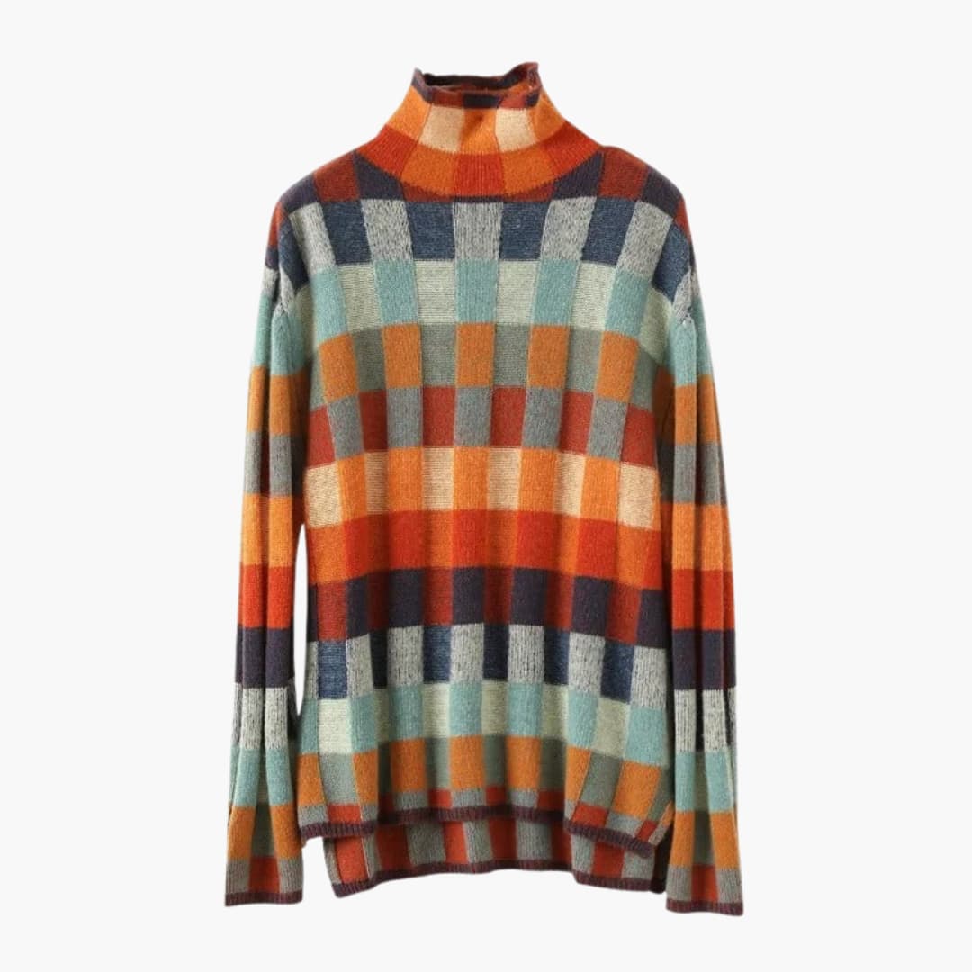 Casual Plaid Crew Neck Wool Sweater for Women