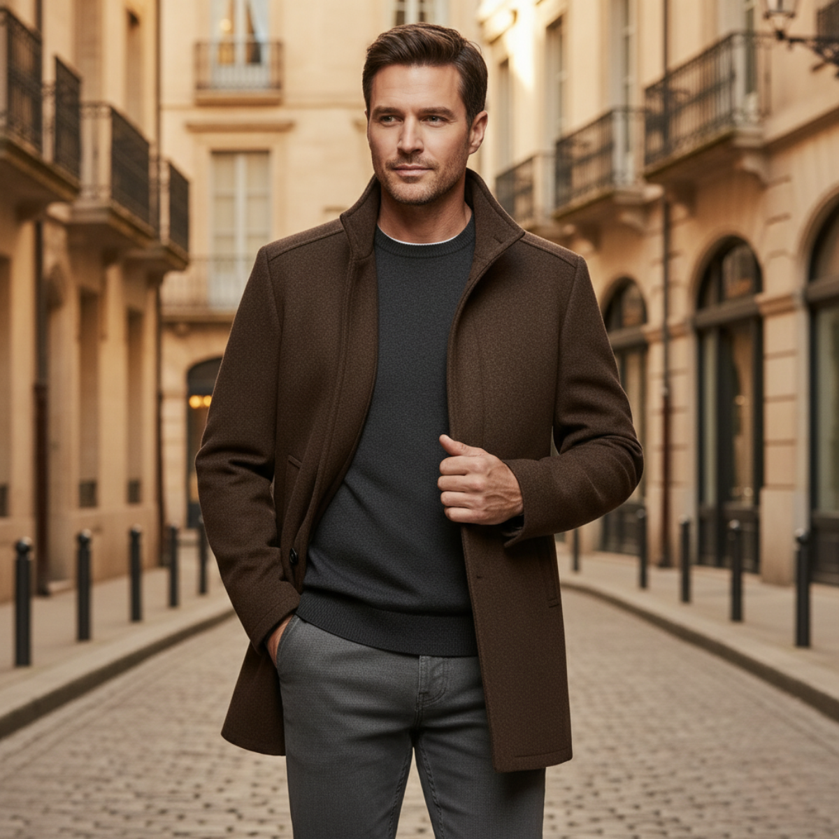 Men's Thermal Wool Button Coat with Fleece Lining