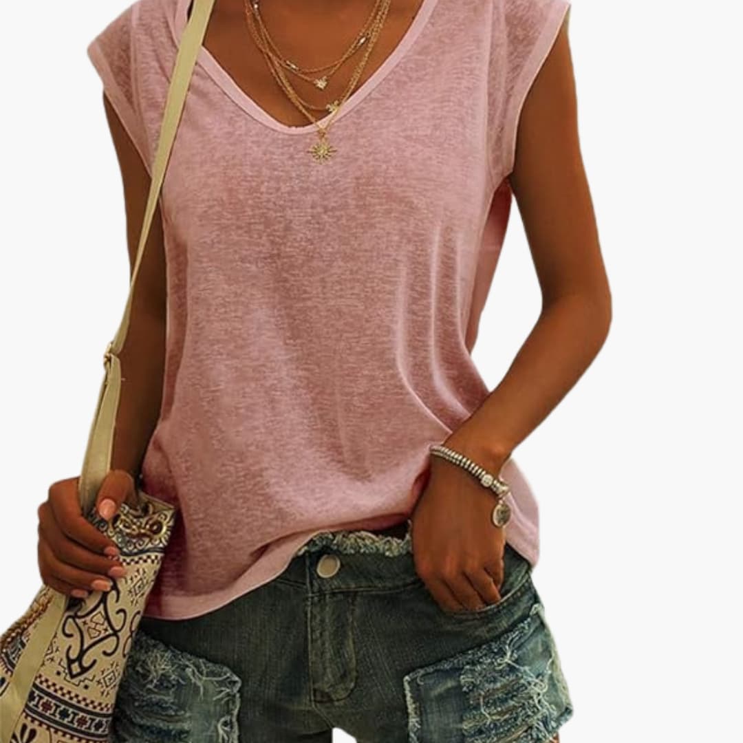 Ladies' Relaxed Fit V-Neck Tee with Short Sleeves