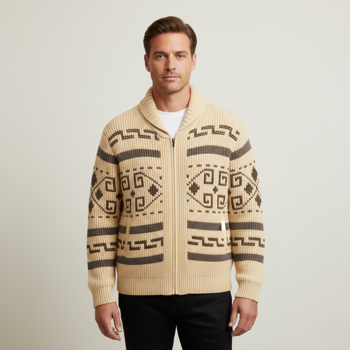Warm Mens Aztec Pattern Cardigan Sweater