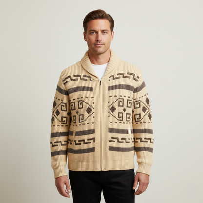 Warm Mens Aztec Pattern Cardigan Sweater