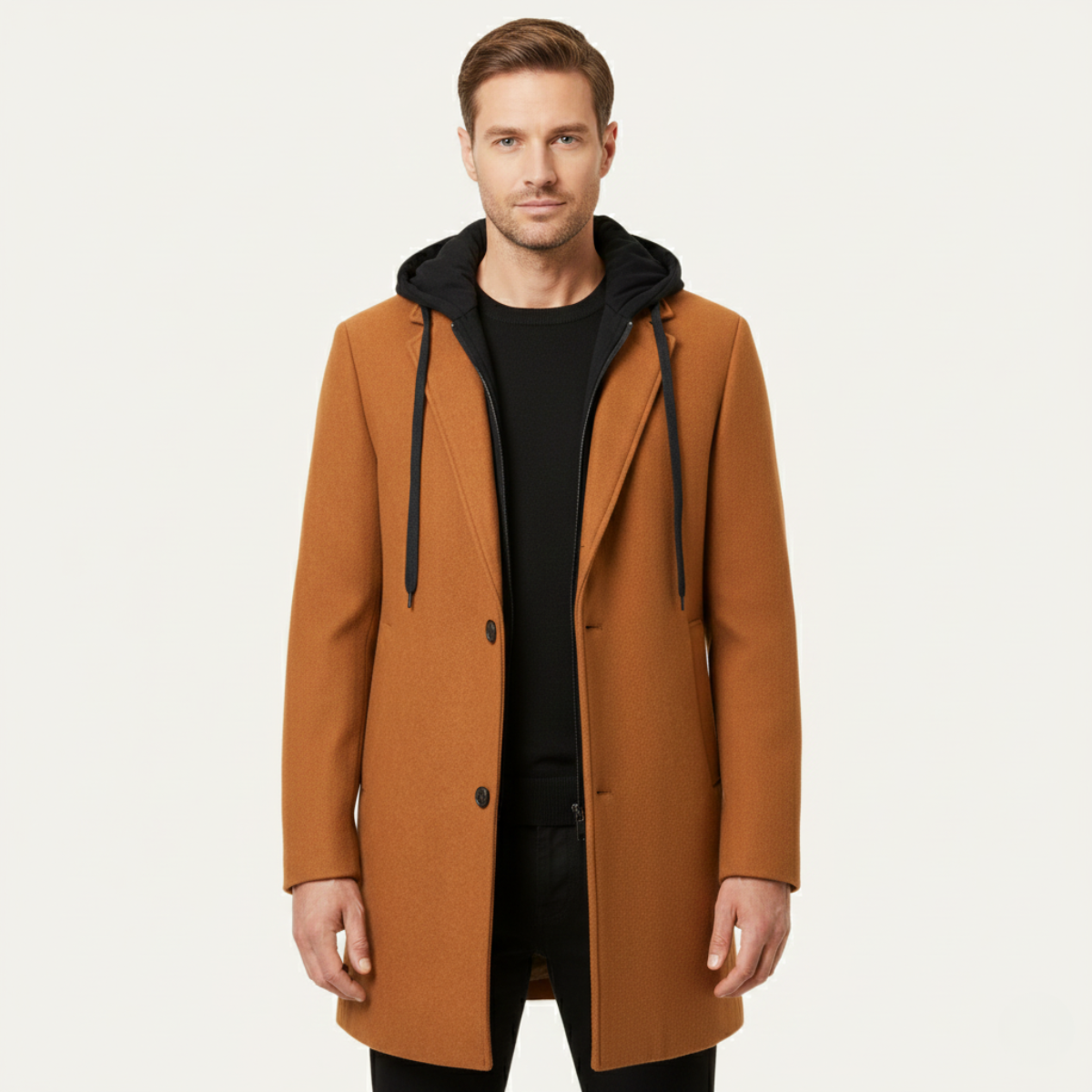 Warm Quilted Men's Wool Hooded Coat