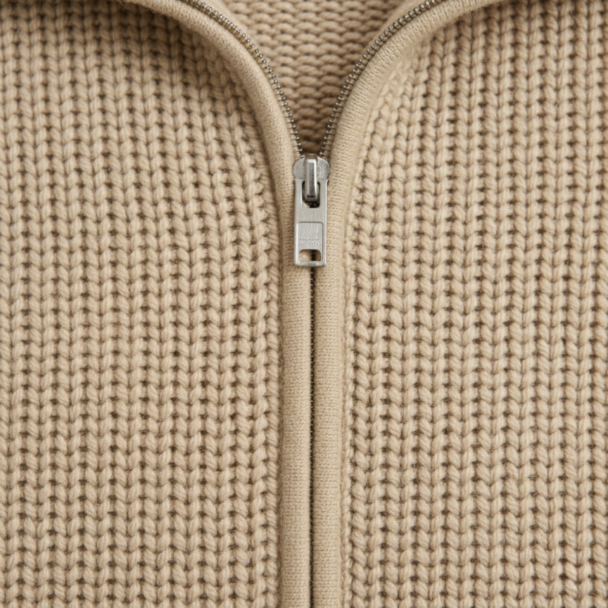 Warm Beige Mens Merino Wool Zip Cardigan