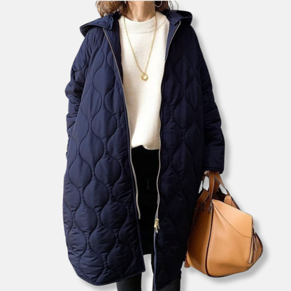 Women's Quilted Parka Jacket with Hood and Zip - Nocini