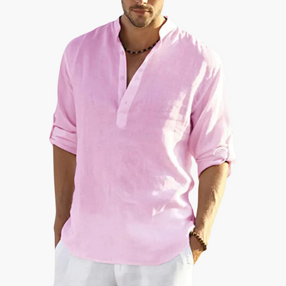 Classic Relaxed Fit Mens Linen Button Shirt
