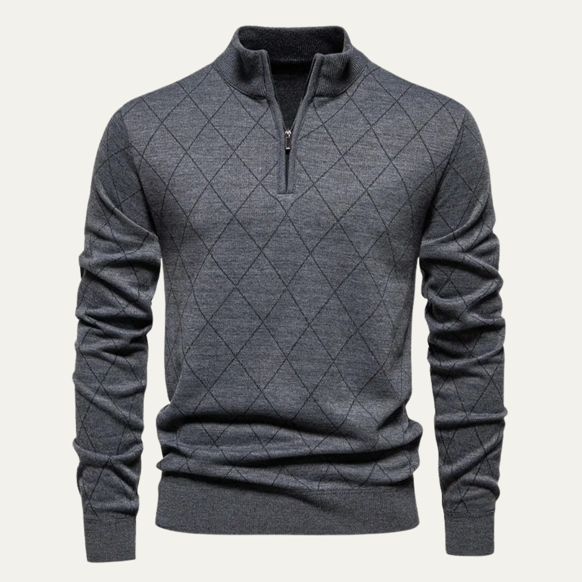 Gray Crew Neck Half Zip Sweater for Men - Nocini