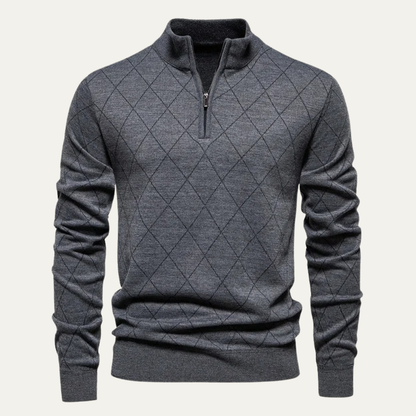 Gray Crew Neck Half Zip Sweater for Men - Nocini