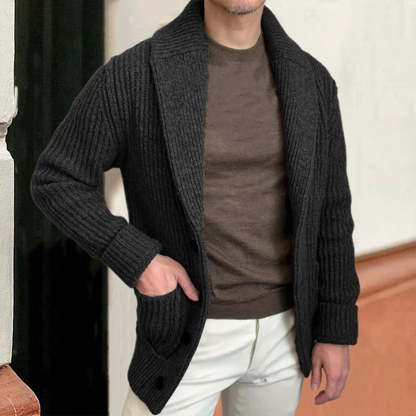 Thick Button Front Knit Crew Neck Men's Cardigan
