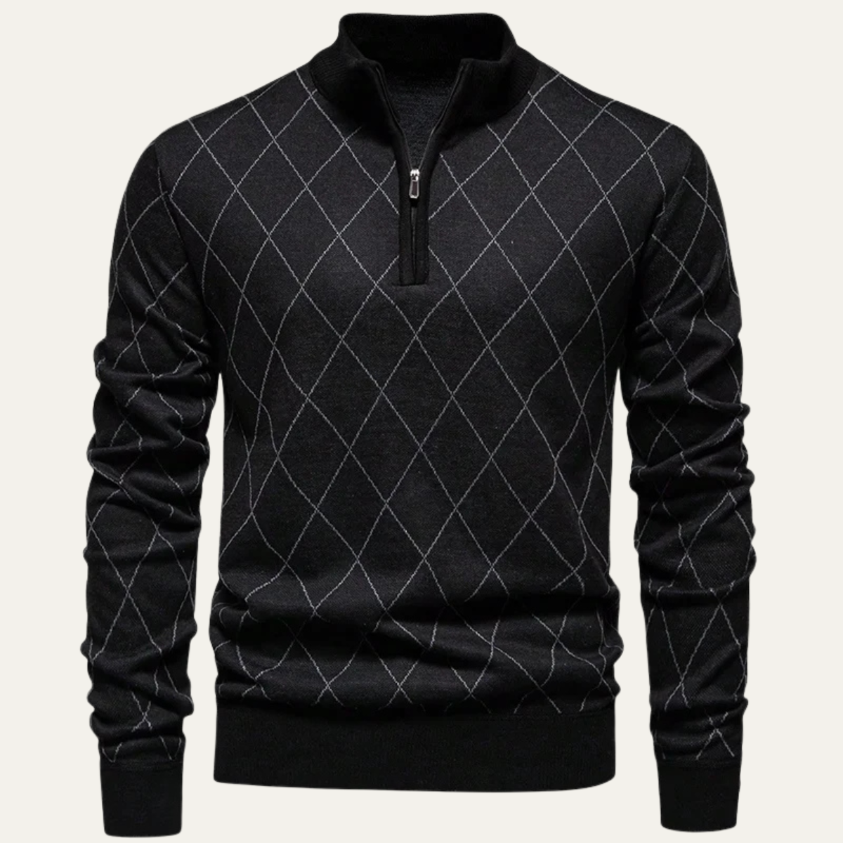 Classic Men's Black Crew Neck Knit Sweater - Nocini