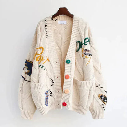 Cozy Patchwork Embroidered Women's Cardigan Sweater