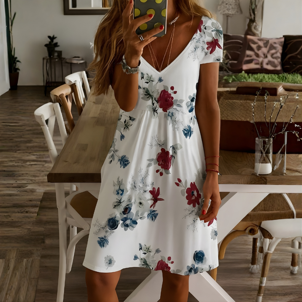 Casual V Neck Summer Dress - Olytrend