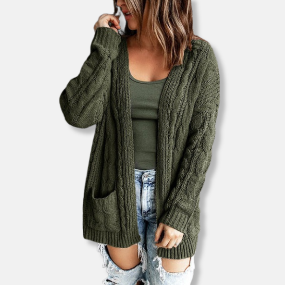 Cozy Women's Open Front Knit Cardigan with Pockets - Nocini