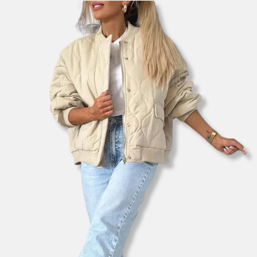 Ladies' Quilted Bomber Jacket Oversized Snap Coat - Nocini