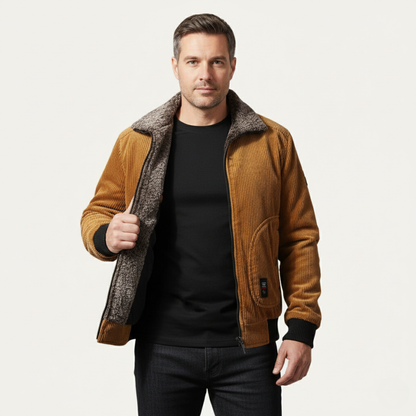 Warm Men's Quilted Fleece Jacket with Fur Trim Coat