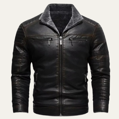 Brown Mens Classic Faux Shearling Leather Coat
