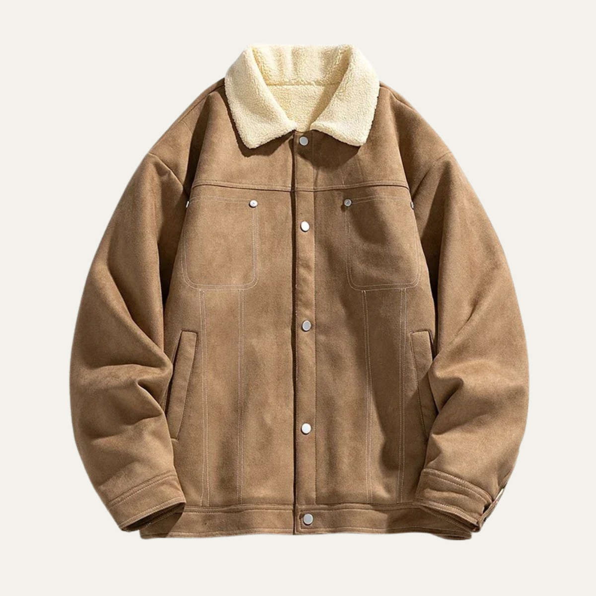 Warm Suede Sherpa Coat with Faux Fur Collar