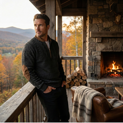 Relaxed Fit Mens Patterned Sweater with Patches