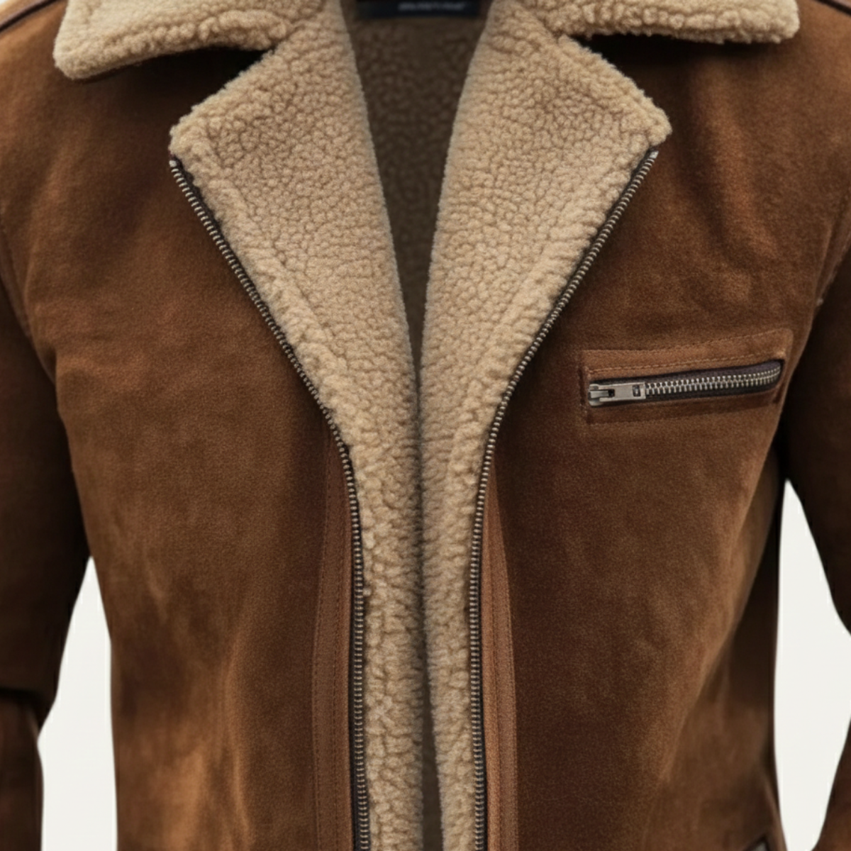 Classic Mens Faux Leather Shearling Coat