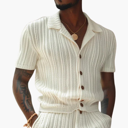 Breathable Knit Polo Shirt and Shorts Set for Men