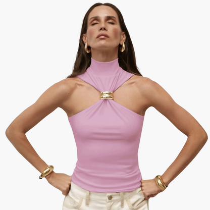 Elegant High Neck Halter Top for Women with Gold Detail - Olytrend