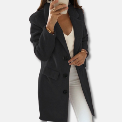 Warm Ladies Wool Knee Length Button Coat - Nocini