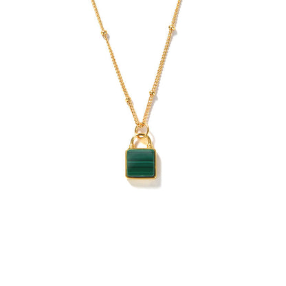 Green Stone Pendant Necklace, Sterling Silver, Gold Plated - Pexav