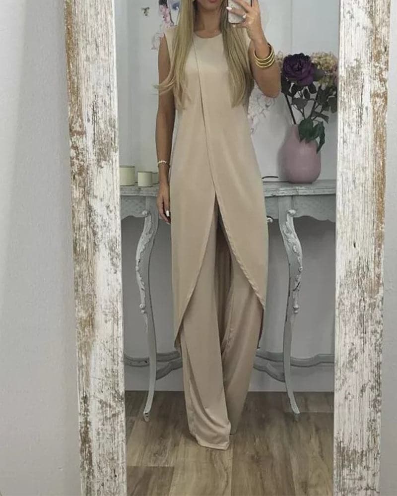 Women's Sleeveless Jumpsuit with Wide Leg Comfort Fit