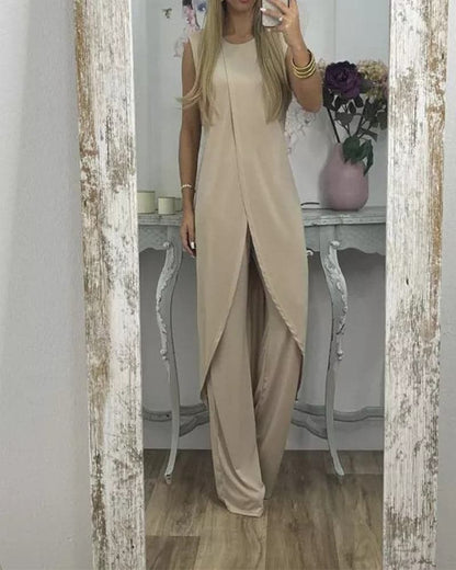 Women's Sleeveless Jumpsuit with Wide Leg Comfort Fit