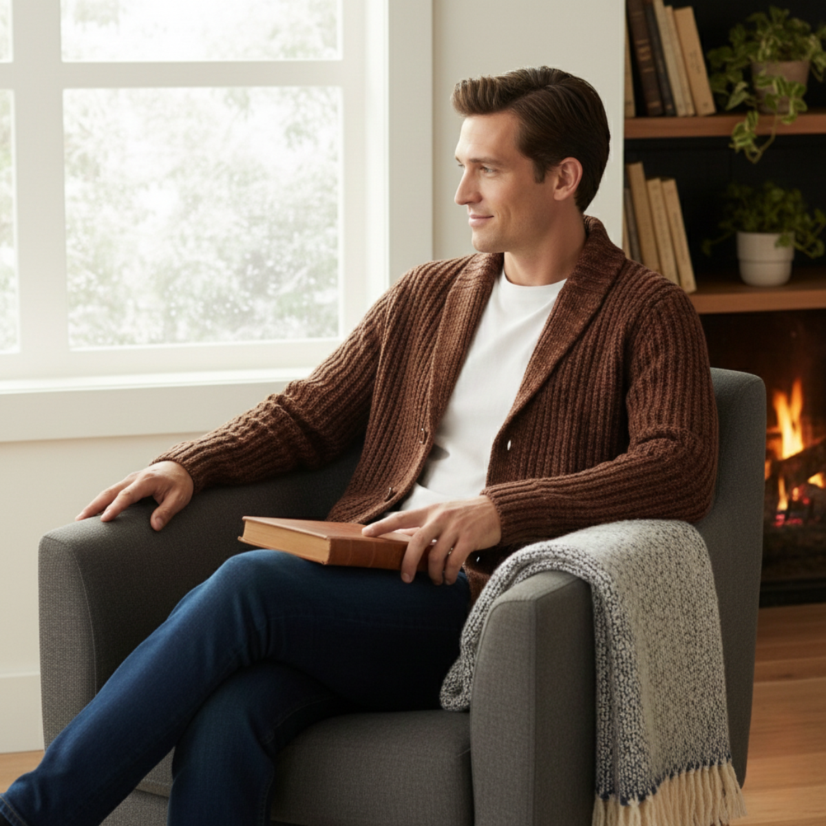 Thick Knit Men's Shawl Collar Sweater Cardigan