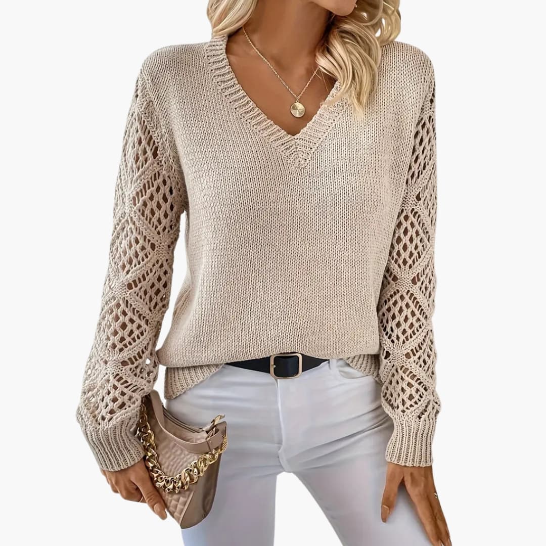 Soft Women's V-Neck Long Sleeve Knit Sweater - Olytrend