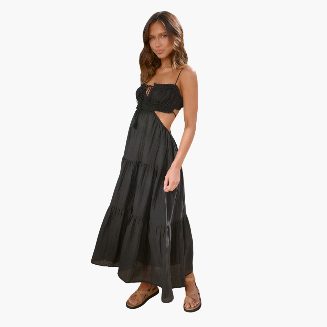 Flowy Long Dress for Women - Chic Tie Front Style - Olytrend