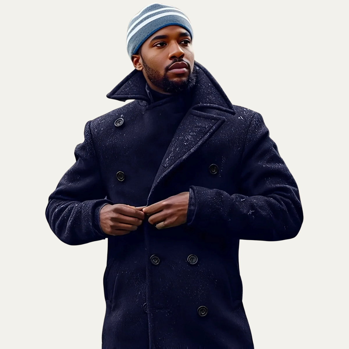 Classic Navy Double Breasted Mens Wool Coat