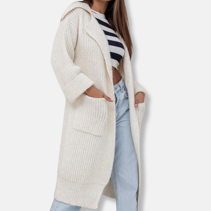 Cozy Women's Hooded Knit Winter Coat with Pockets - Nocini