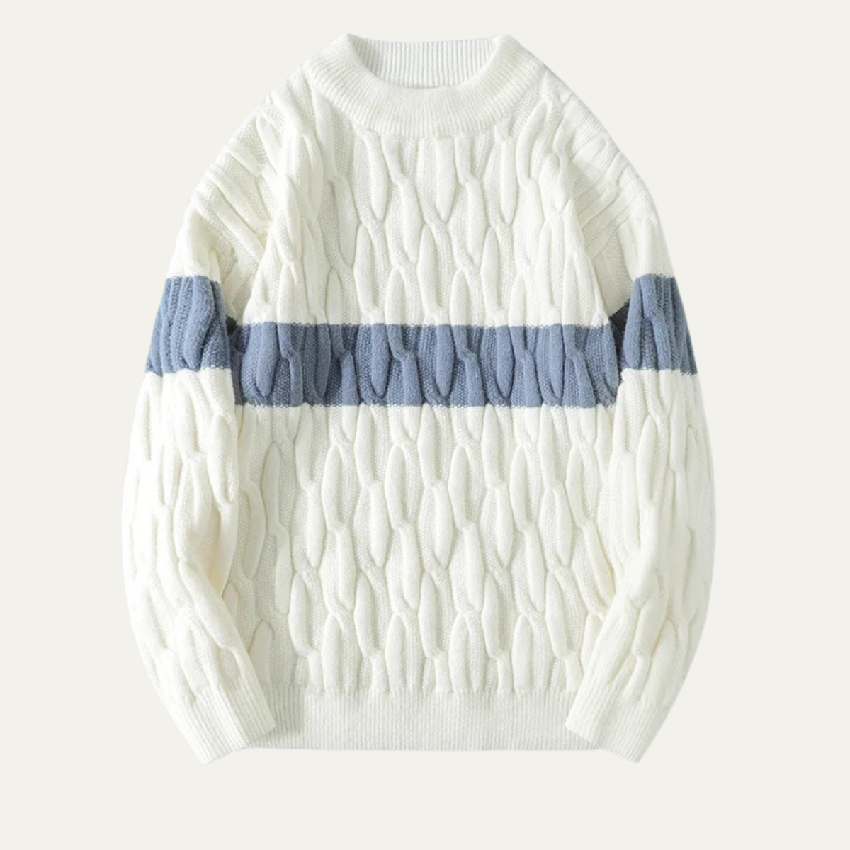 Stylish Men's Soft Cable Knit Sweater with Contrast Stripe