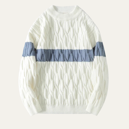 Stylish Men's Soft Cable Knit Sweater with Contrast Stripe