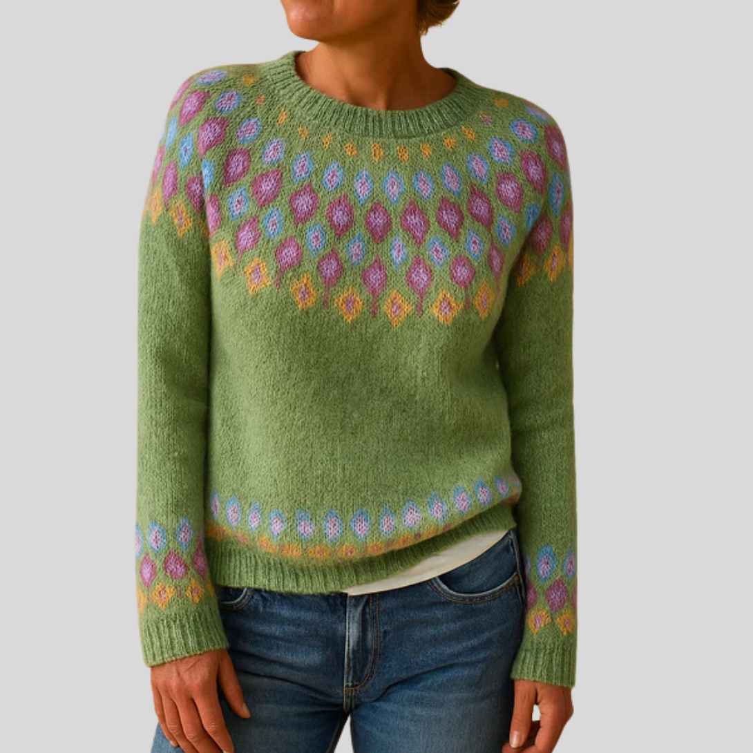 Ladies' Patterned Warm Wool Jumper - Olytrend