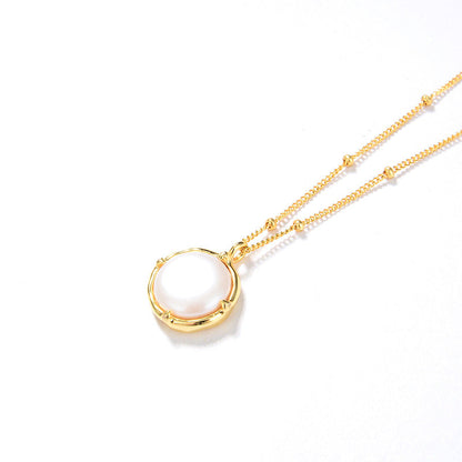 Luxurious Pearl Pendant Necklace, Sterling Silver, Gold Finish