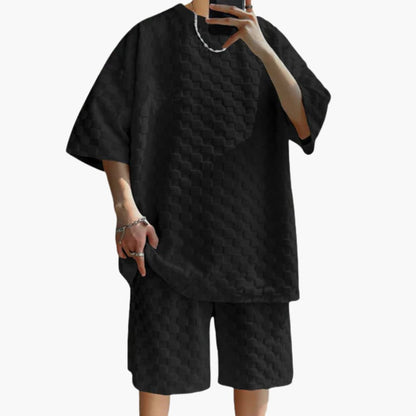 Men's Breathable 2-Piece Suit with Patterned Shirt and Shorts