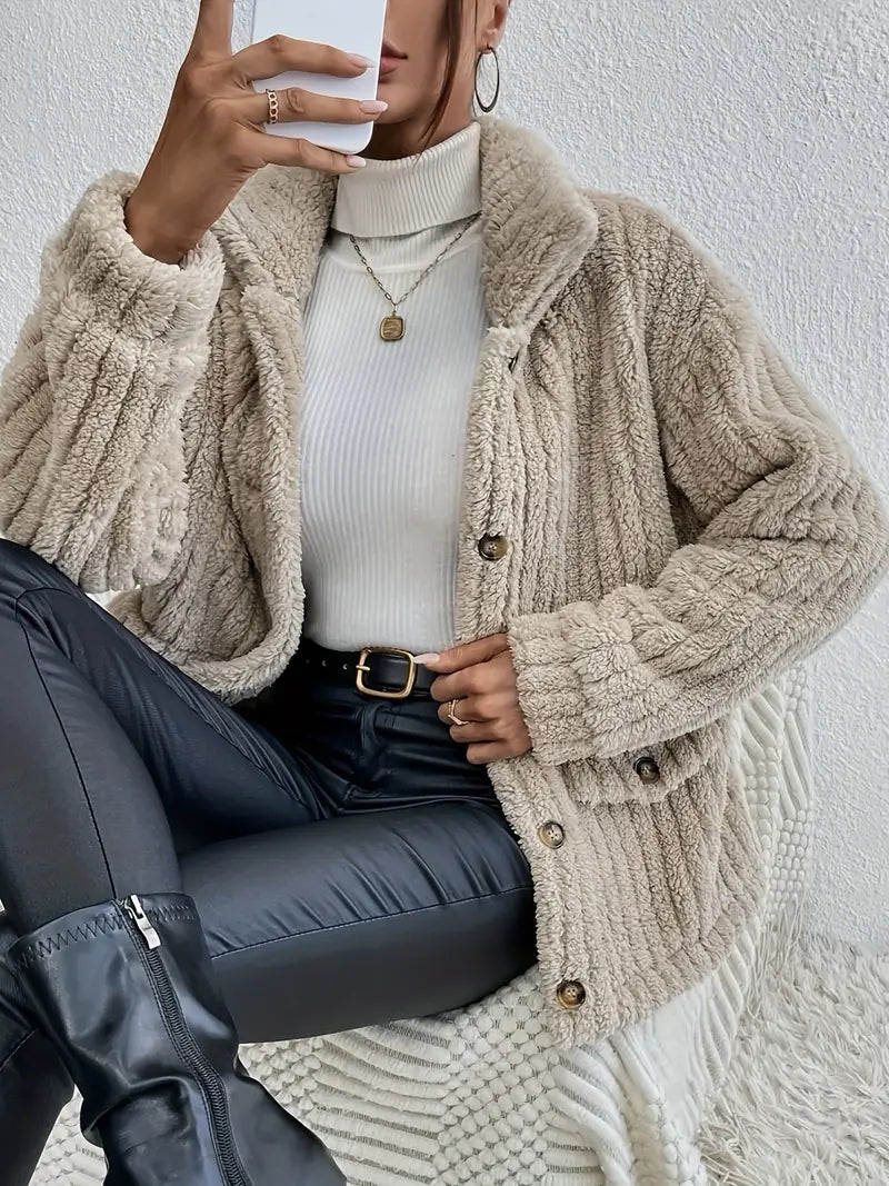 Plush Faux Fur Women's Coat Warm Button Front - Nocini