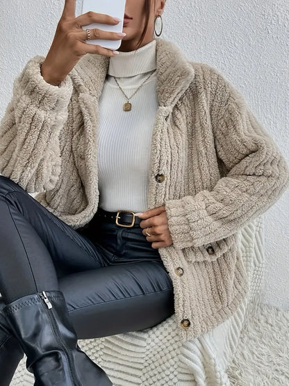 Plush Faux Fur Women's Coat Warm Button Front - Nocini