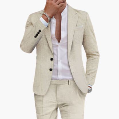Classic Cotton Mens Suit with Jacket and Trousers