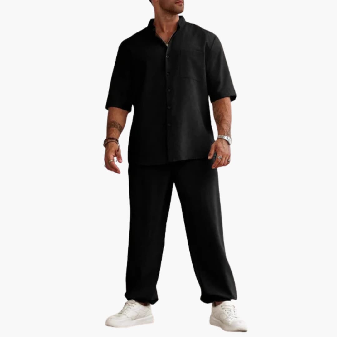 Summer Mens Shorts Sleeve Shirt and Pants Set