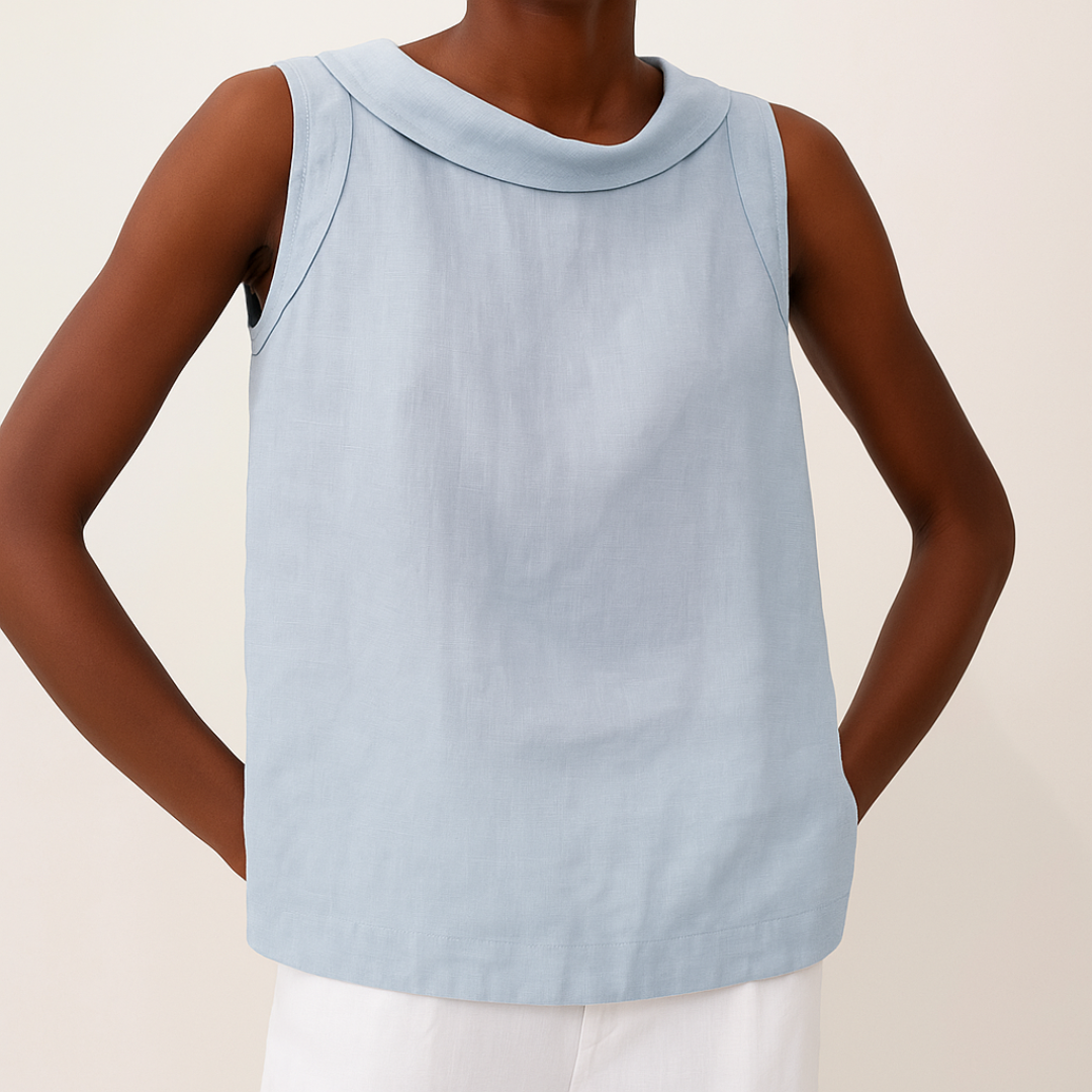 Summer Tank Top with Ruffled Neckline and Flared Bottom