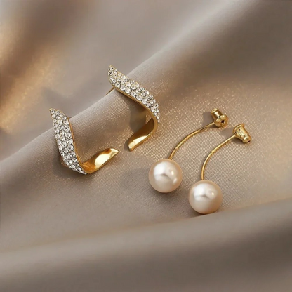 Luxurious Pearl Drop Gold Stud Earrings - Nocini