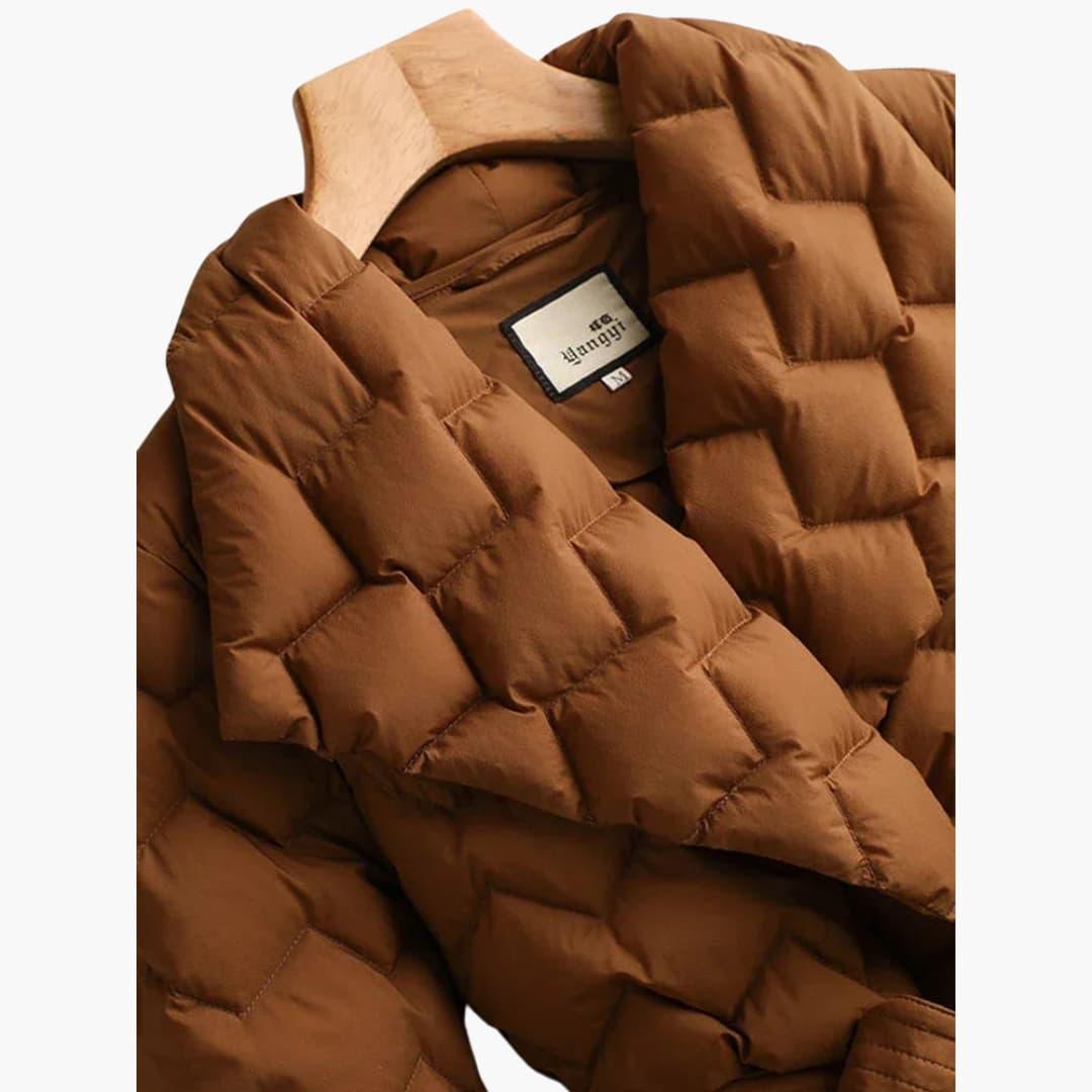 Warm Red Parka Coat for Women with Adjustable Belt