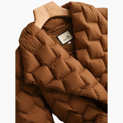 Warm Red Parka Coat for Women with Adjustable Belt