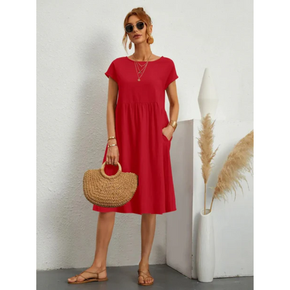 Kendra | Women's Elegant Short Sleeve Midi Dress with Pockets - Nocini