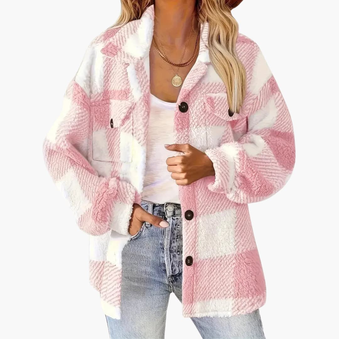 Ladies Plaid Coat with Button Front - Olytrend