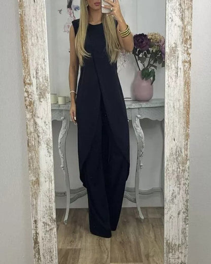 Women's Sleeveless Jumpsuit with Wide Leg Comfort Fit