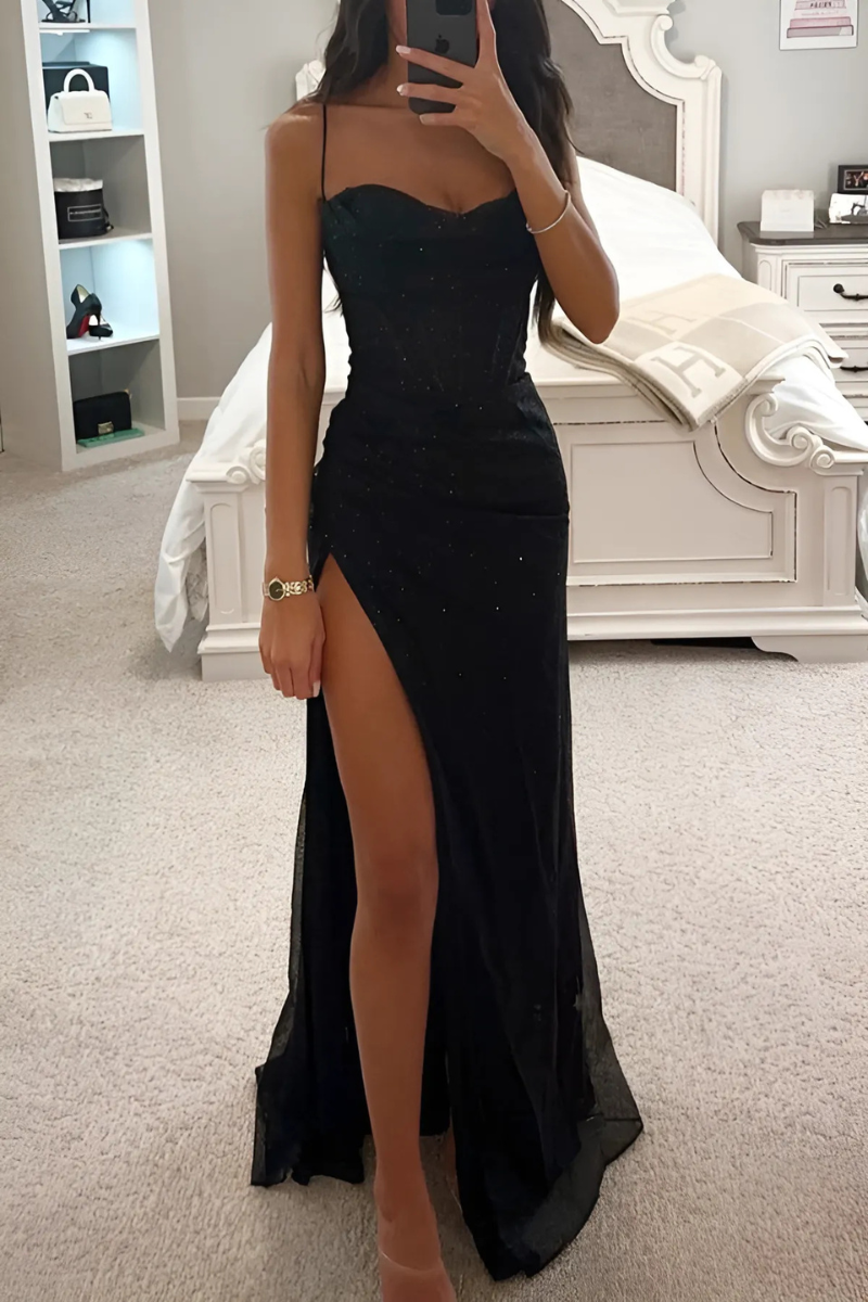 Sleek Off Shoulder High Slit Formal Gown - Olytrend
